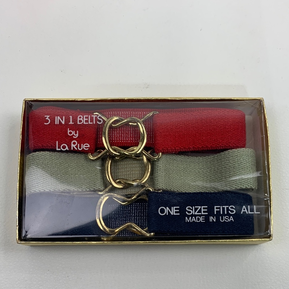 Vintage Retro La Rue 3-in-1 Belt Set Gold loop clasp Set 3 Red Navy Blue taupe